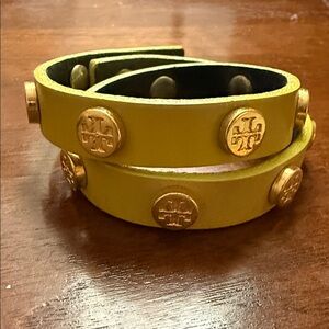Tory Burch Gold-Embellished Yellow Leather Bracelet